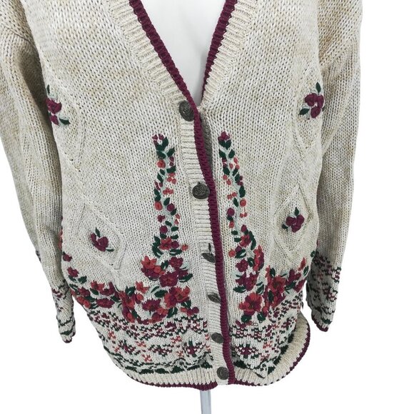 Vintage Hand Embroidered V-Neck Cardigan Sweater Size XL Christopher & Banks - Picture 8 of 14
